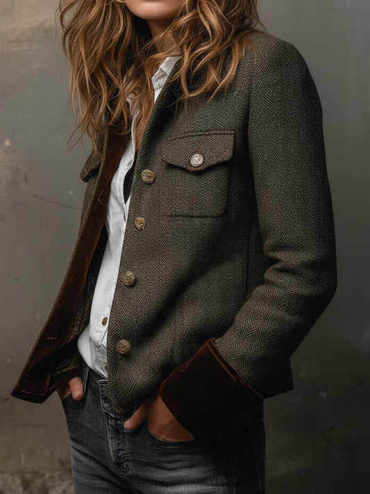 Onorina | Blazer Vintage Chevron con Profili a Contrasto