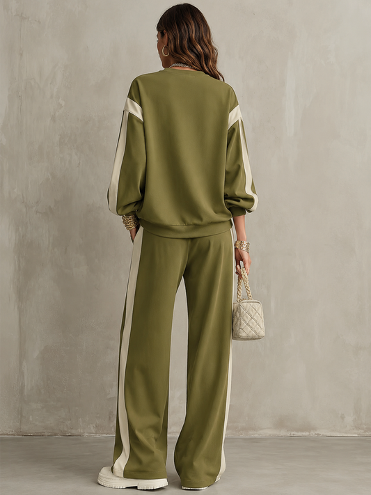 Sonia | Completo con Felpa Verde Oliva e Pantalone con Coulisse