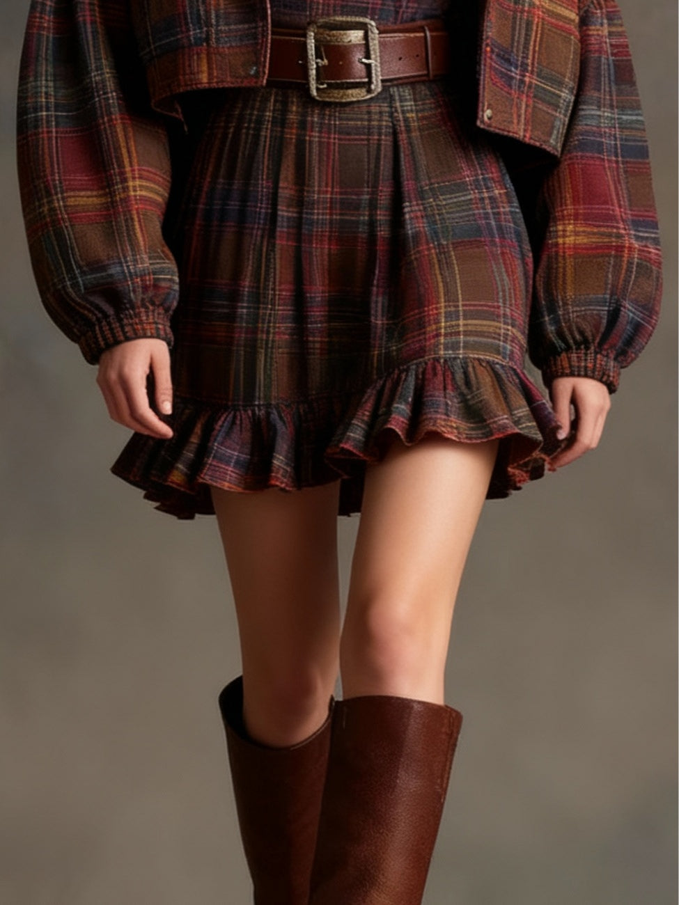 Mariella | Mini Abito Vintage a Quadri e Righe con Giacca Ampia (con Cintura)