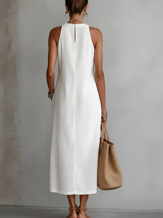 Jimena | Abito Midi Casual Ricamato con Collo alla Coreana