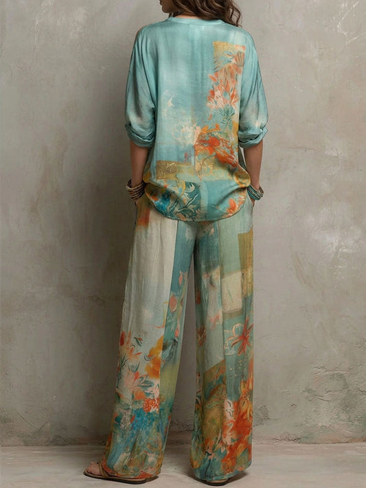 Chiara | Completo Elegante con Stampa Floreale e Pantaloni Ampi