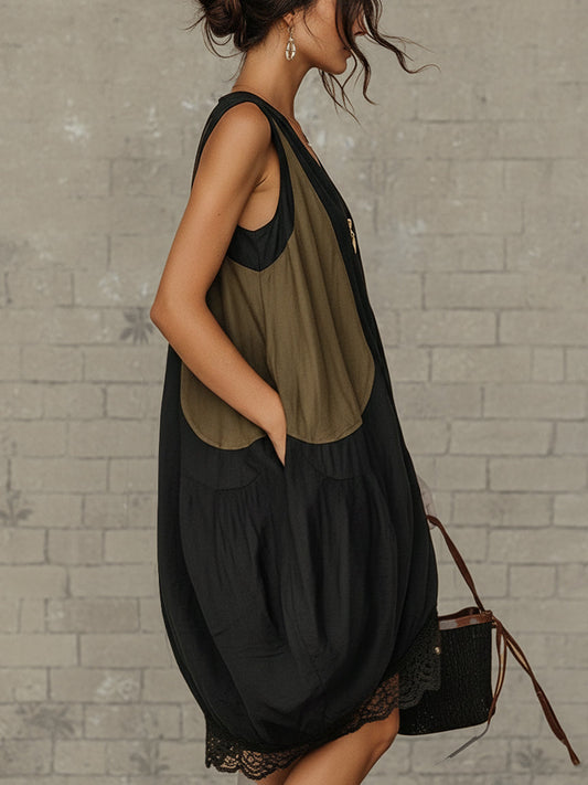 Ines | Mini Abito a Tulipano Colorblock con Zip Frontale