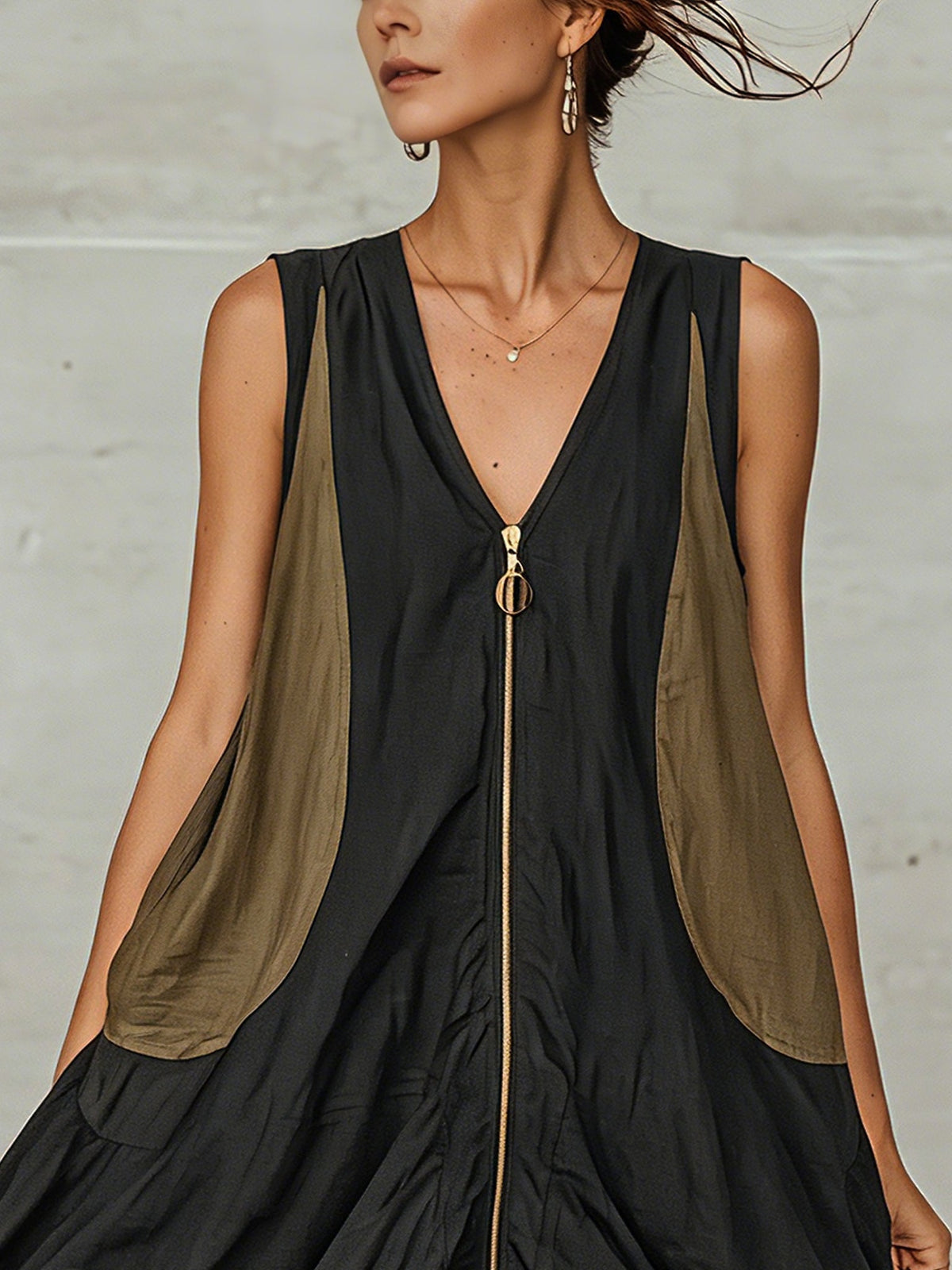 Ines | Mini Abito a Tulipano Colorblock con Zip Frontale