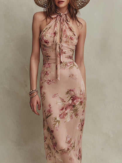 Lia | Abito Lungo in Chiffon con Stampa Floreale e Scollo a Goccia
