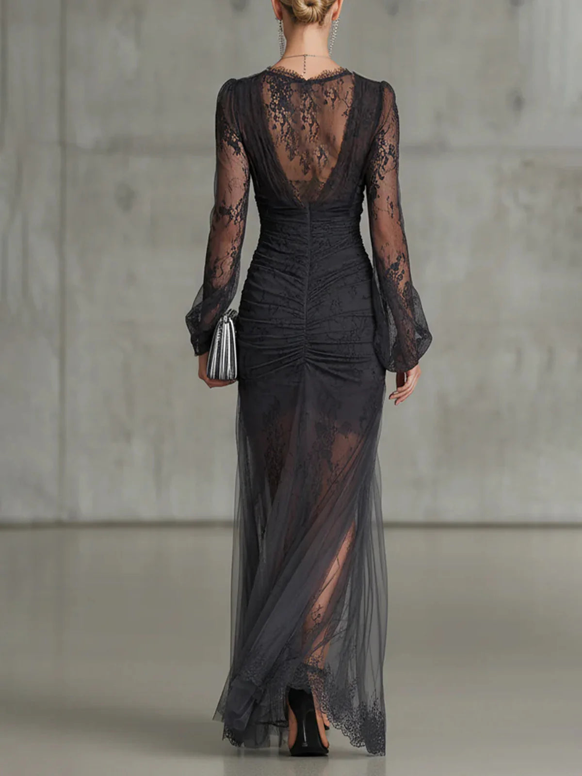 Tessa | Abito Trasparente Arricciato in Pizzo