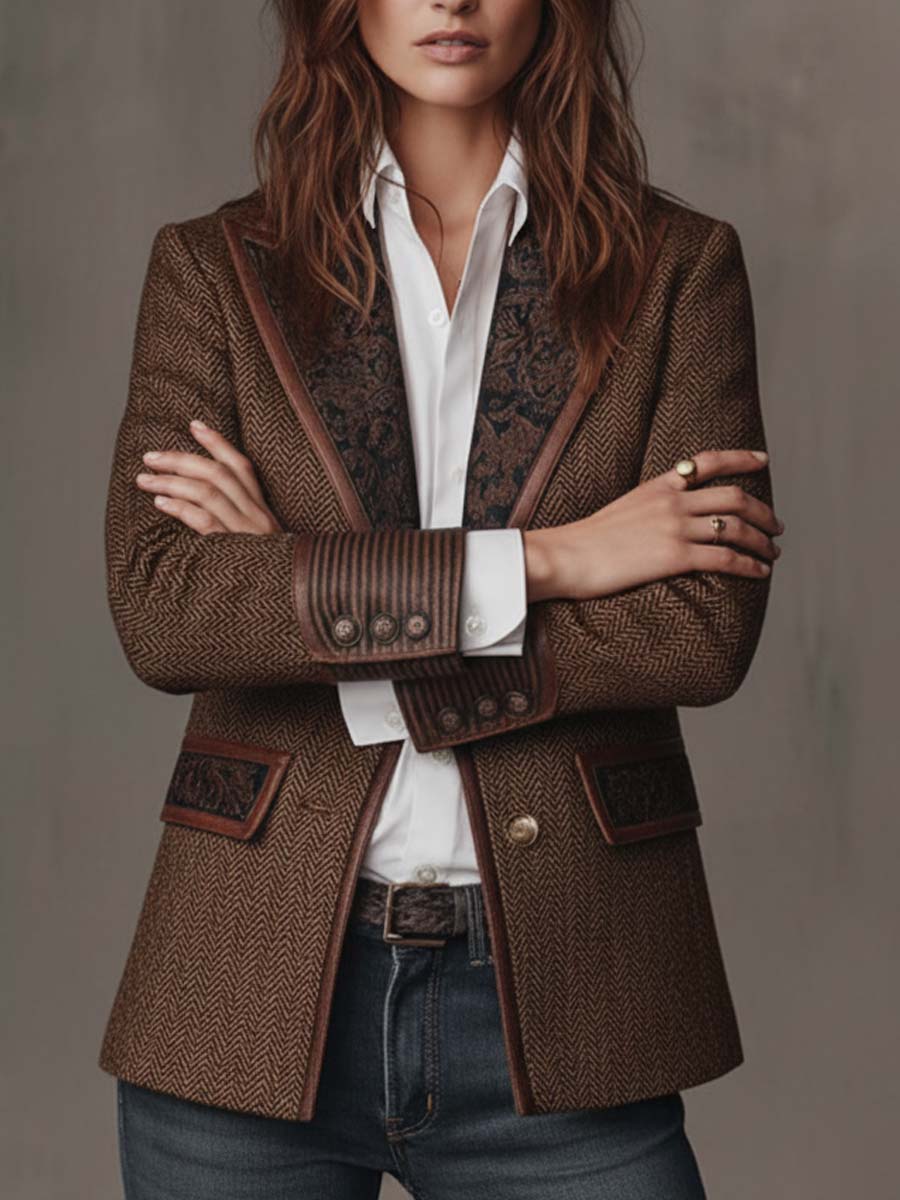 Gisella | Blazer con Inserti Stampa Chevron