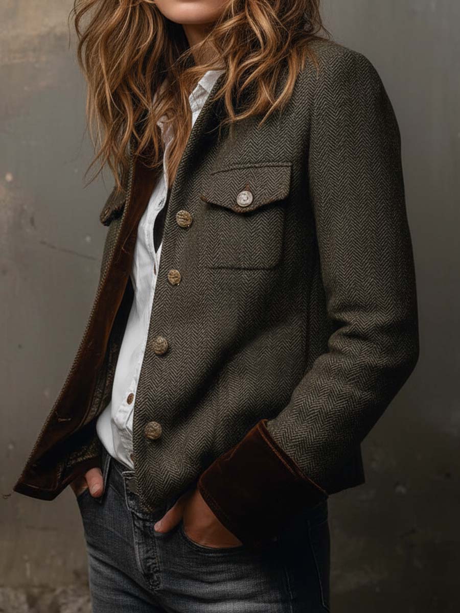 Onorina | Blazer Vintage Chevron con Profili a Contrasto