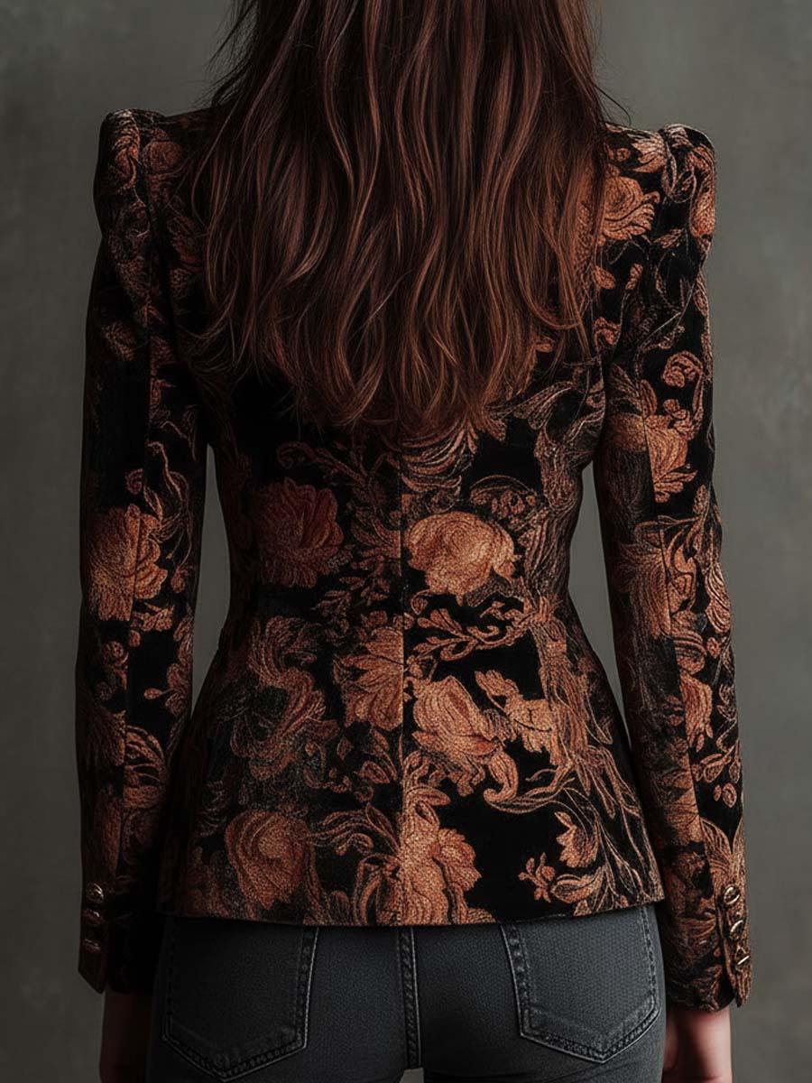 Bertilla | Blazer Sartoriale Stampa Floreale Nero e Bronzo