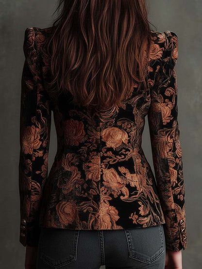 Bertilla | Blazer Sartoriale Stampa Floreale Nero e Bronzo