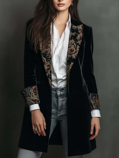 Leontina | Blazer Sciancrato Stampa Barocca Nero