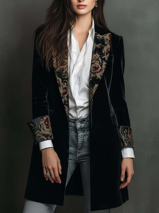Leontina | Blazer Sciancrato Stampa Barocca Nero