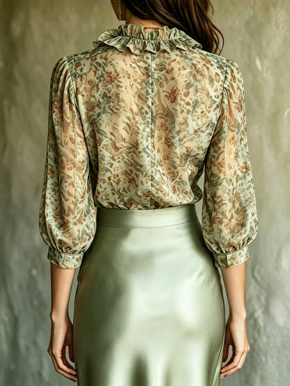 Antonella | Completo con Blusa a Volant e Minigonna in Raso