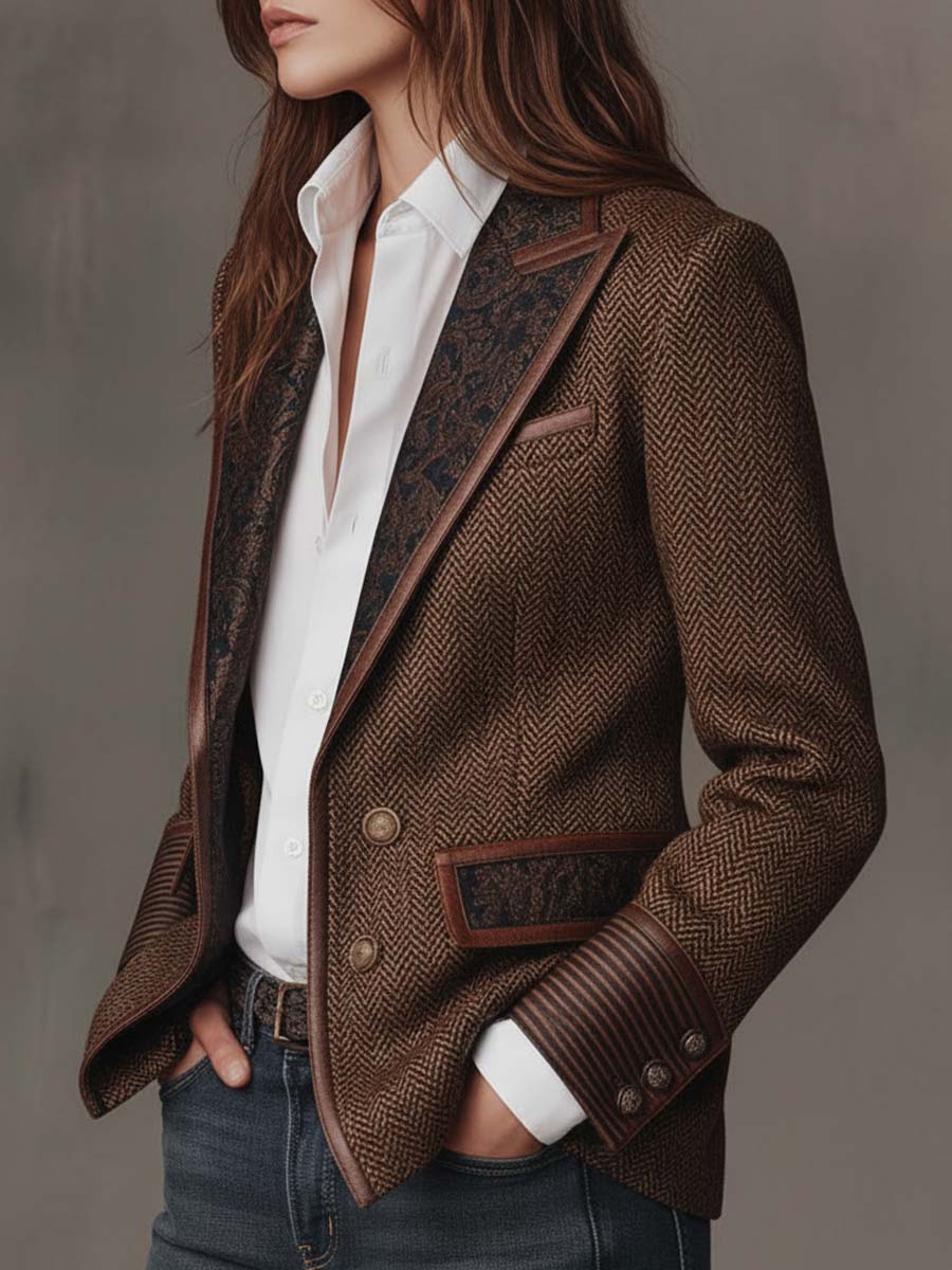 Gisella | Blazer con Inserti Stampa Chevron
