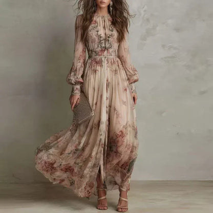 Amelia | Abito Lungo Floreale a Vita Alta Vintage