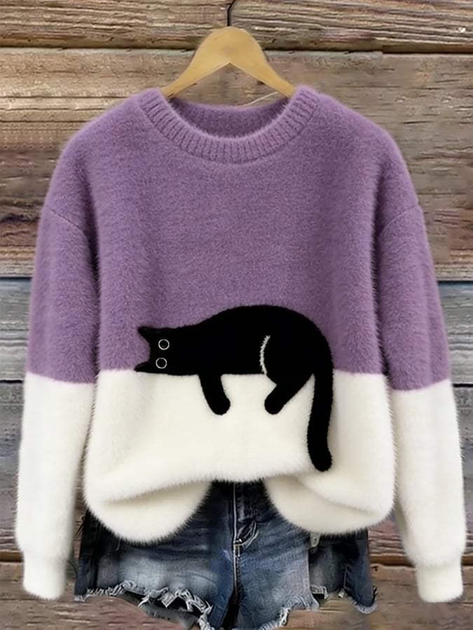 Emilia | Maglione Oversize Elegante con Stampa Gatto