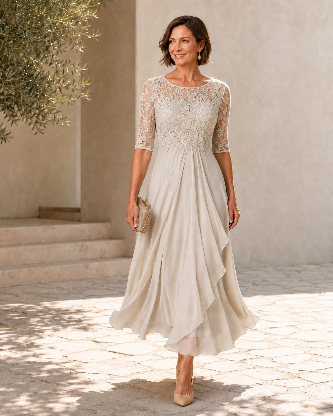 Rosa | Abito Midi in Pizzo che Valorizza la Figura