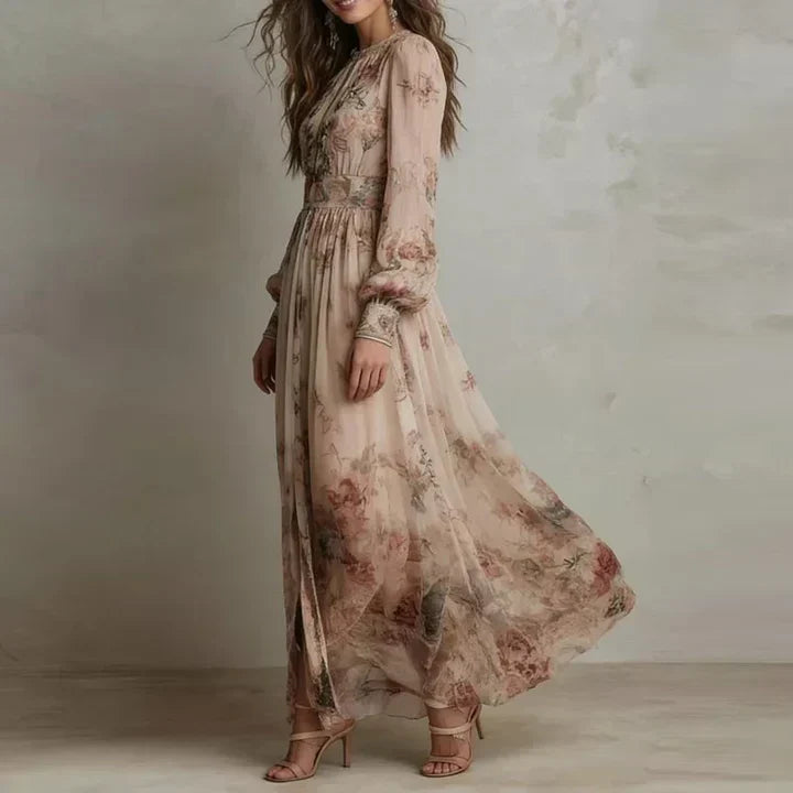 Amelia | Abito Lungo Floreale a Vita Alta Vintage