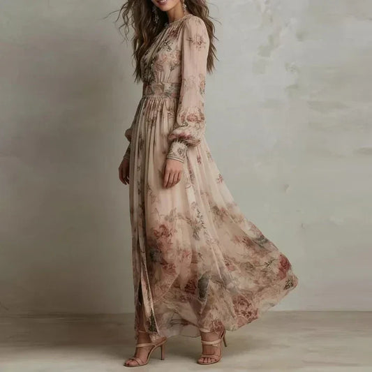Amelia | Abito Lungo Floreale a Vita Alta Vintage