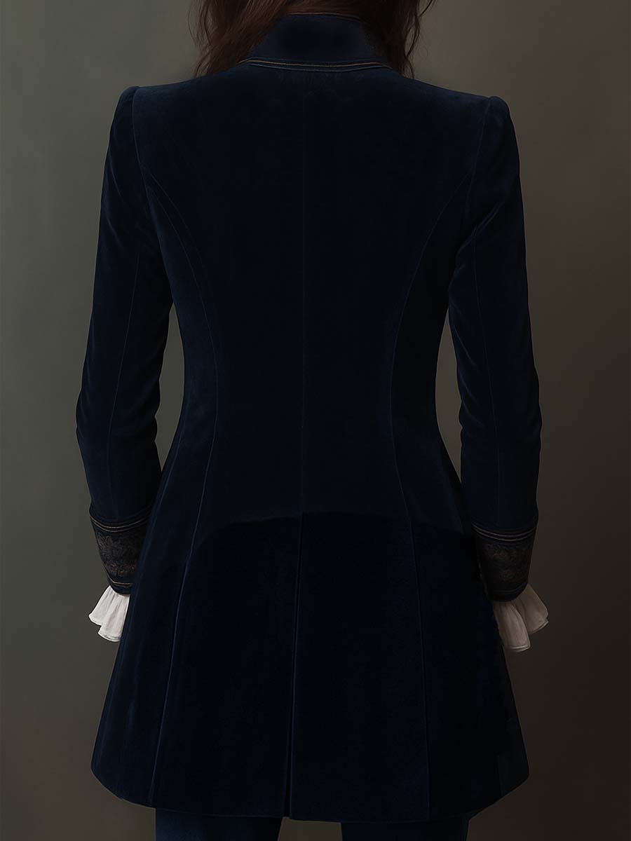 Atena | Giacca Lunga Ricamata Vintage Blu Navy