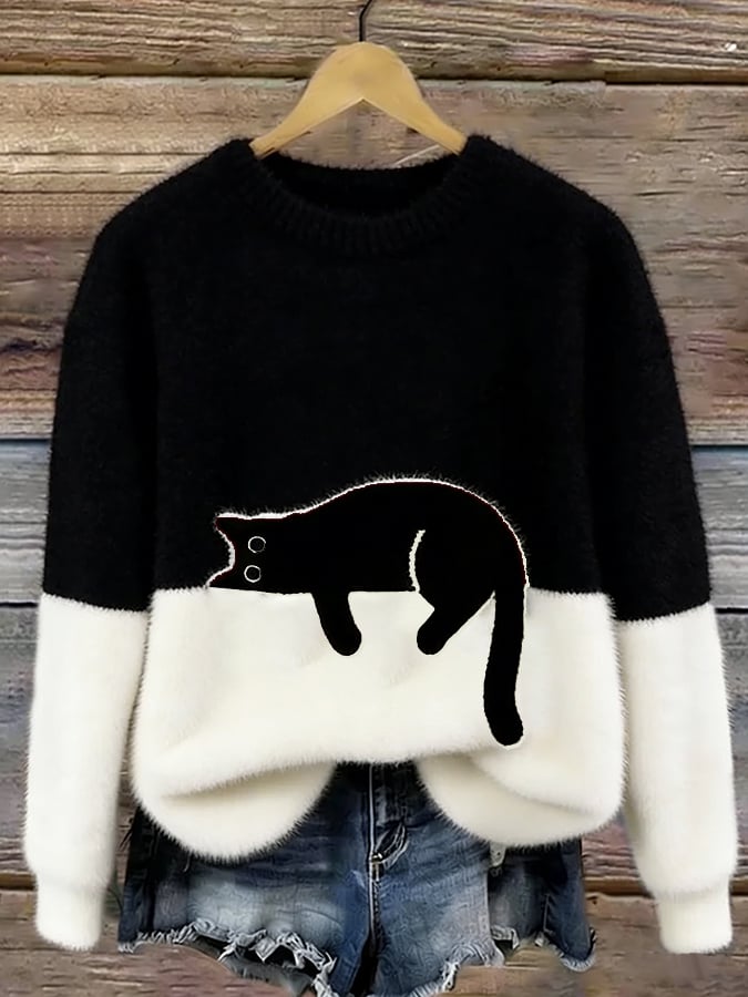 Emilia | Maglione Oversize Elegante con Stampa Gatto