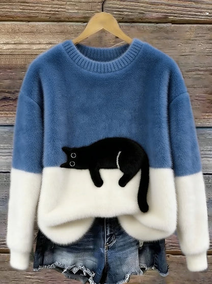 Emilia | Maglione Oversize Elegante con Stampa Gatto