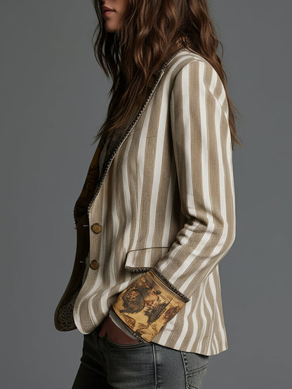 Susanna | Blazer Boho a Righe con Collo Stampato