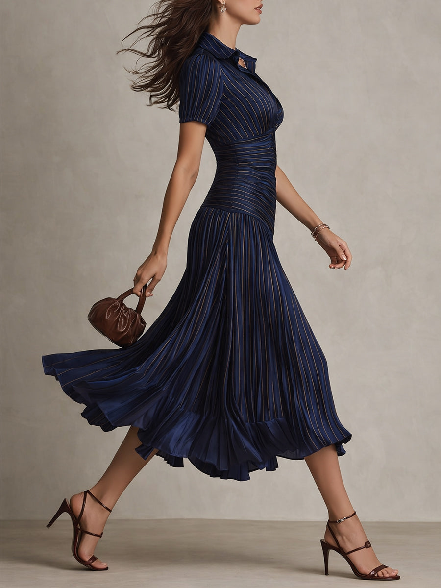 Adriana | Abito Midi Satinato a Righe Rétro