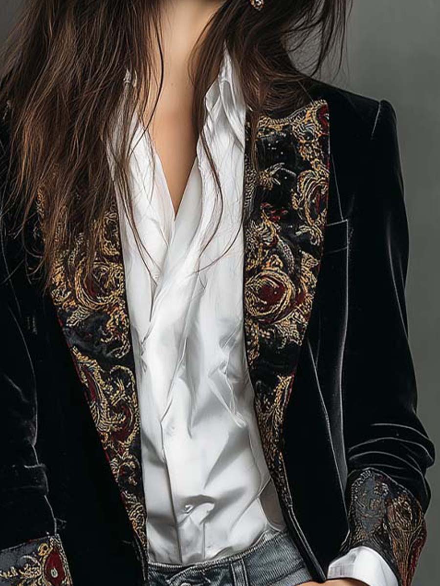 Leontina | Blazer Sciancrato Stampa Barocca Nero