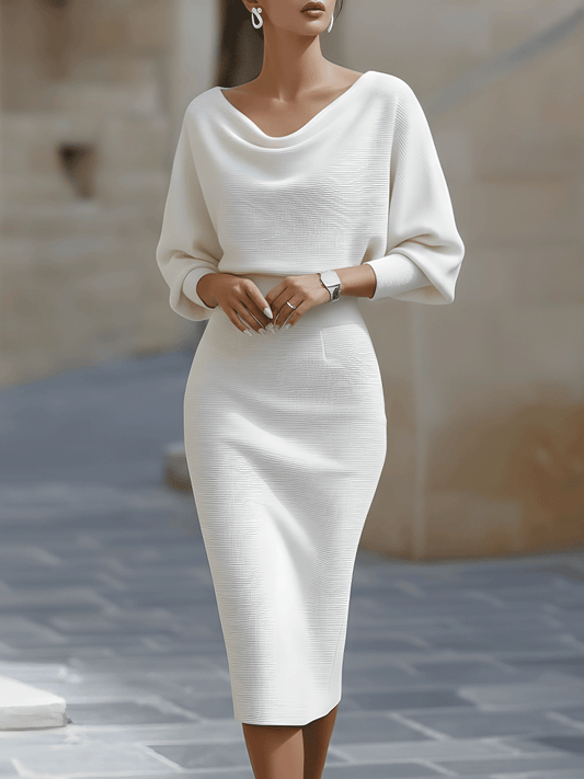 Alice | Abito Midi Drappeggiato Bianco