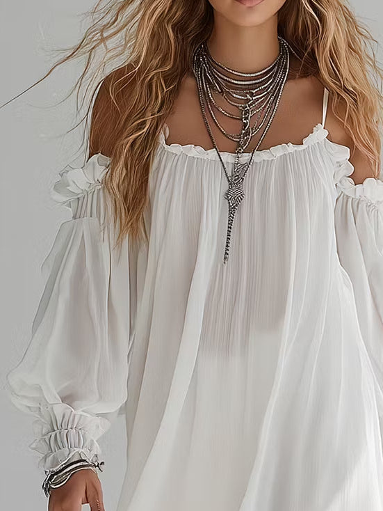 Melusina | Mini Abito Fluido Stile Boho con Spalle Scoperte