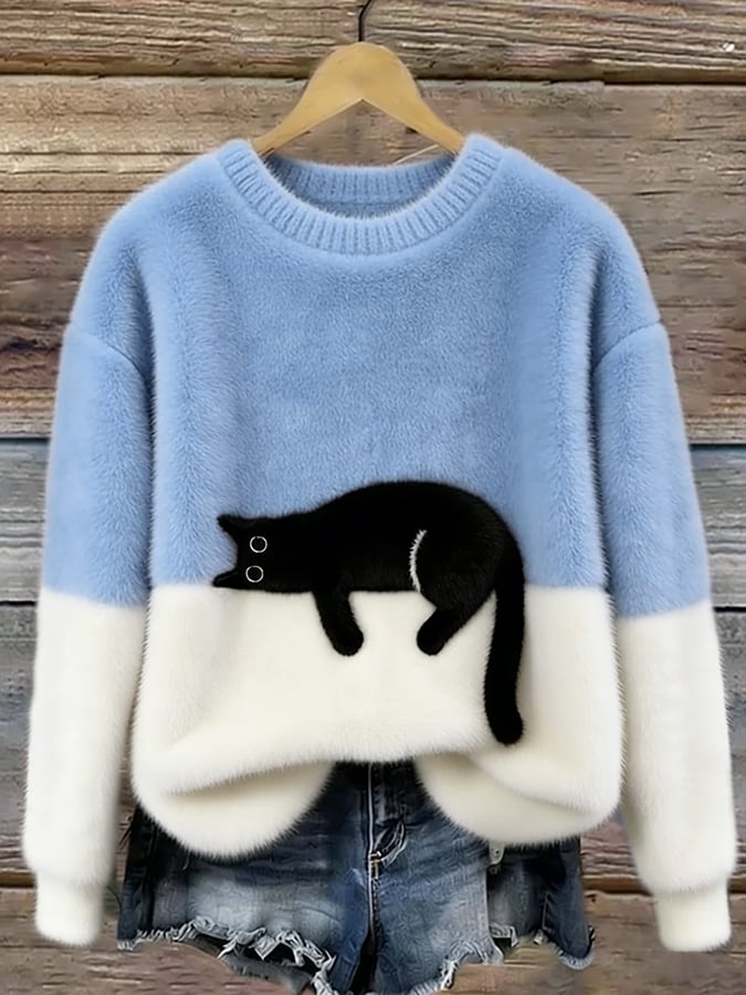 Emilia | Maglione Oversize Elegante con Stampa Gatto
