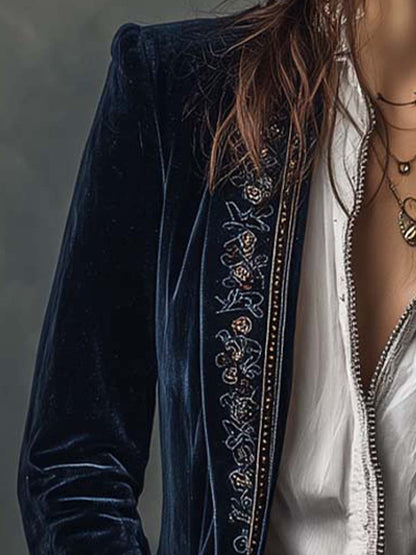 Atena | Giacca Lunga Ricamata Vintage Blu Navy