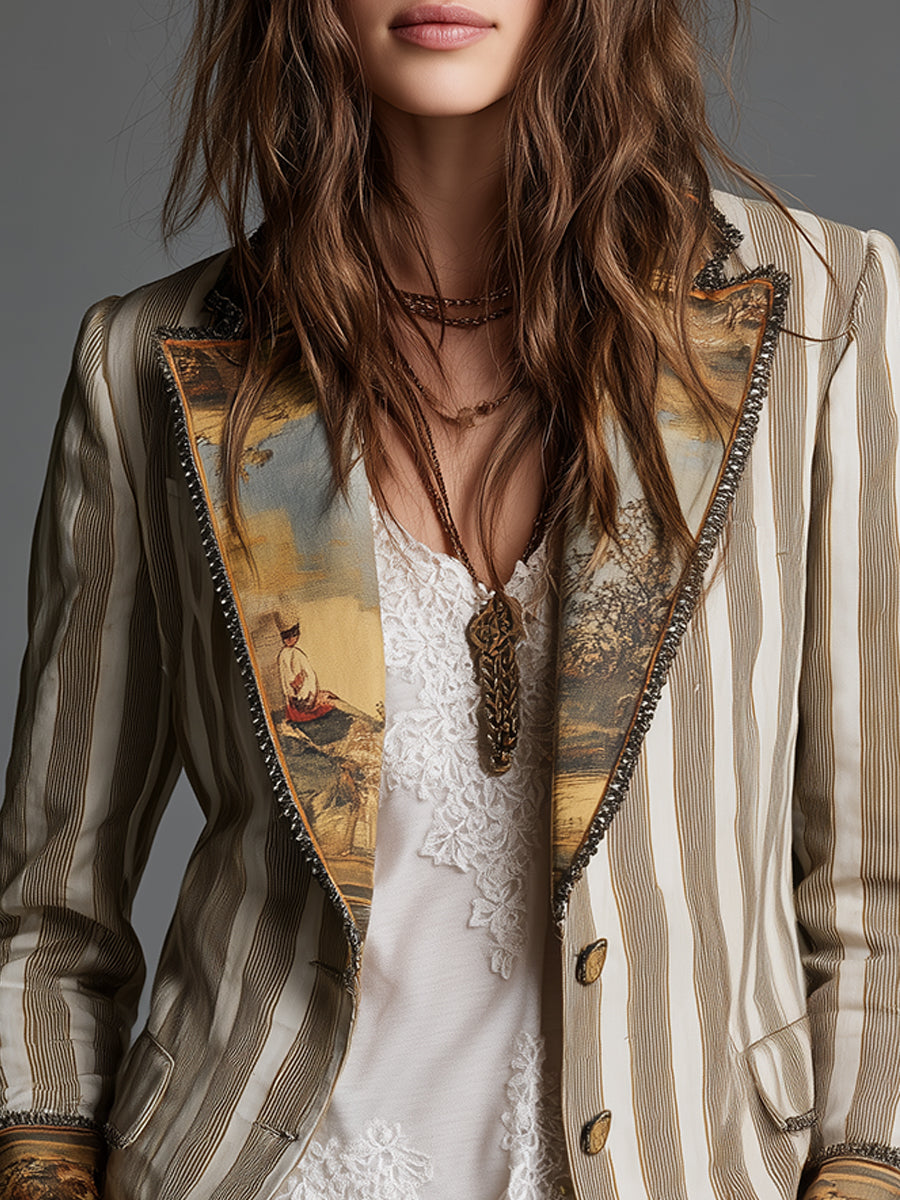 Susanna | Blazer Boho a Righe con Collo Stampato