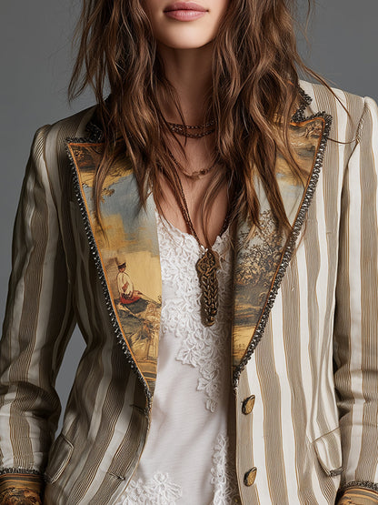 Susanna | Blazer Boho a Righe con Collo Stampato