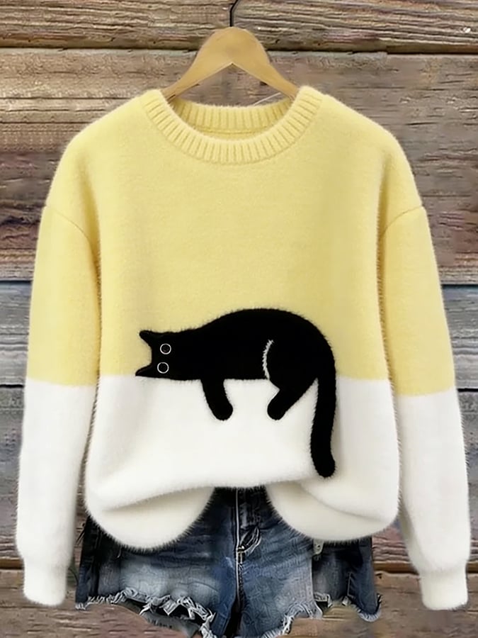 Emilia | Maglione Oversize Elegante con Stampa Gatto