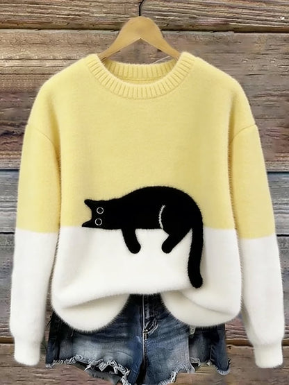 Emilia | Maglione Oversize Elegante con Stampa Gatto