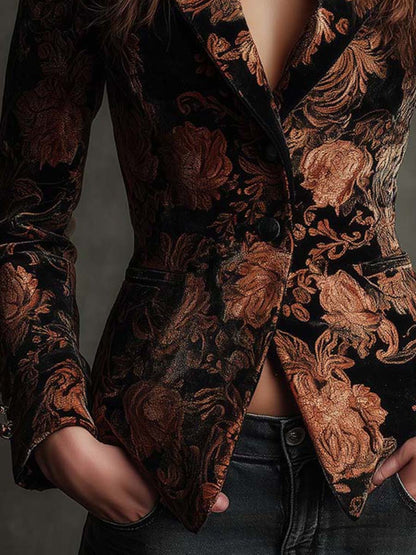 Bertilla | Blazer Sartoriale Stampa Floreale Nero e Bronzo
