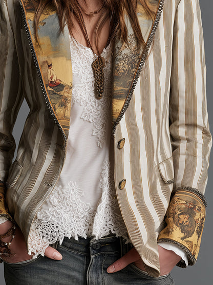 Susanna | Blazer Boho a Righe con Collo Stampato