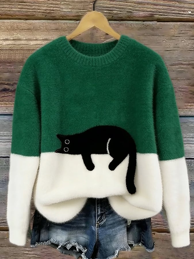 Emilia | Maglione Oversize Elegante con Stampa Gatto