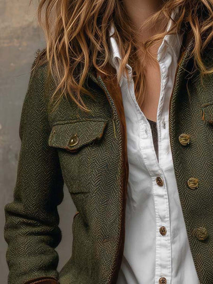 Onorina | Blazer Vintage Chevron con Profili a Contrasto