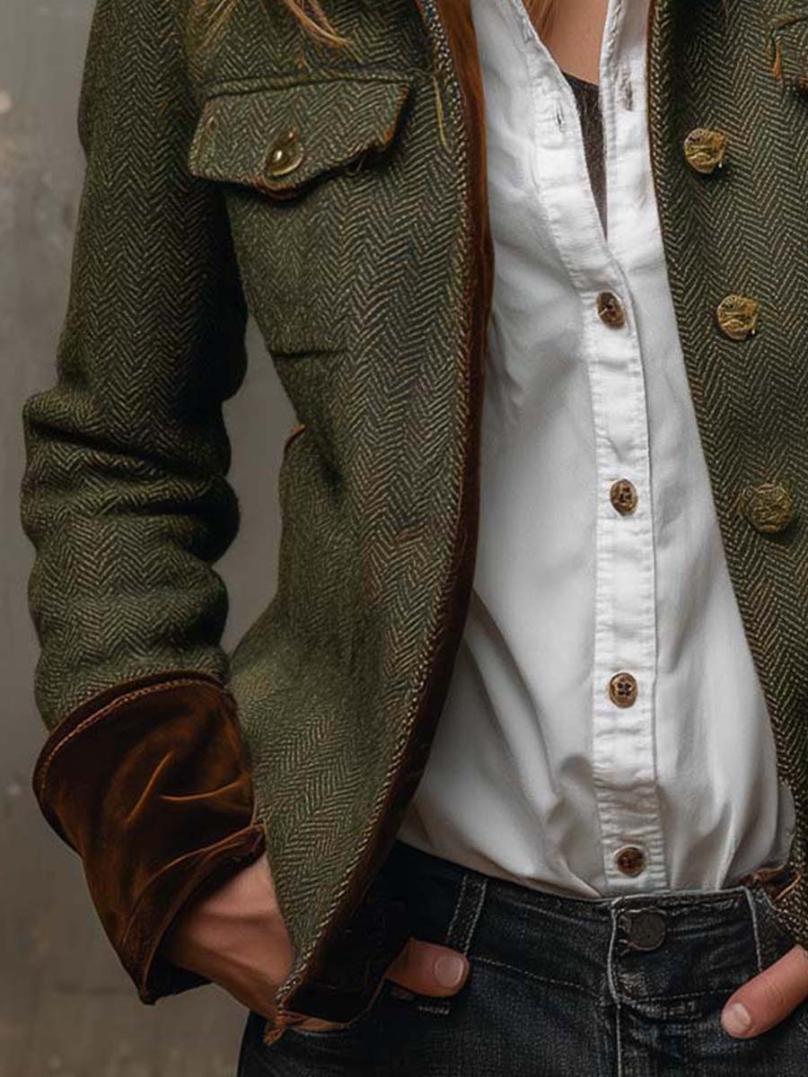 Onorina | Blazer Vintage Chevron con Profili a Contrasto