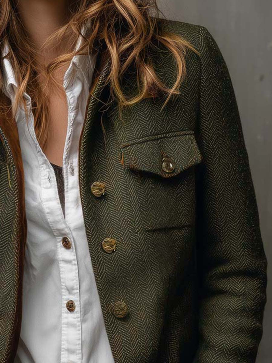 Onorina | Blazer Vintage Chevron con Profili a Contrasto