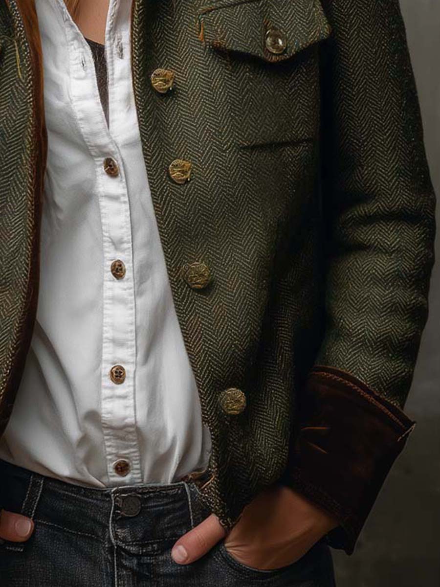 Onorina | Blazer Vintage Chevron con Profili a Contrasto
