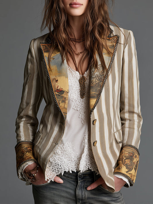 Susanna | Blazer Boho a Righe con Collo Stampato