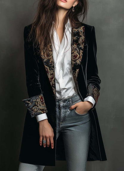 Leontina | Blazer Sciancrato Stampa Barocca Nero