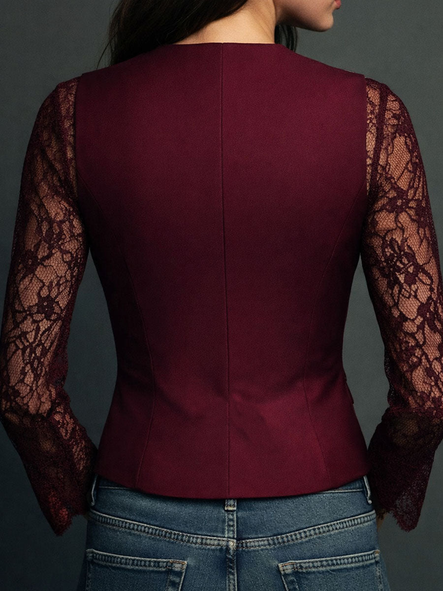 Noemi | Top Blazer Nero con Maniche Semitrasparenti