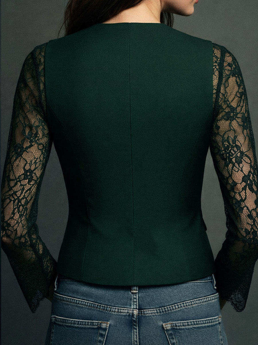 Noemi | Top Blazer Nero con Maniche Semitrasparenti