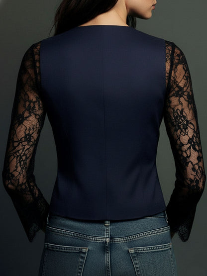Noemi | Top Blazer Nero con Maniche Semitrasparenti