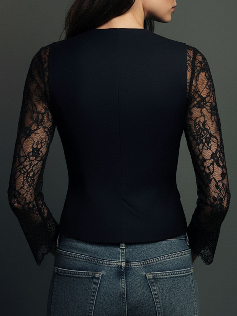 Noemi | Top Blazer Nero con Maniche Semitrasparenti