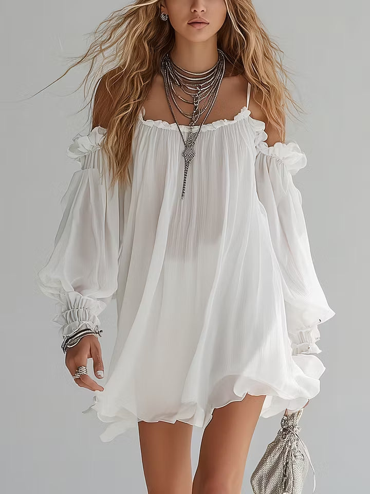 Melusina | Mini Abito Fluido Stile Boho con Spalle Scoperte